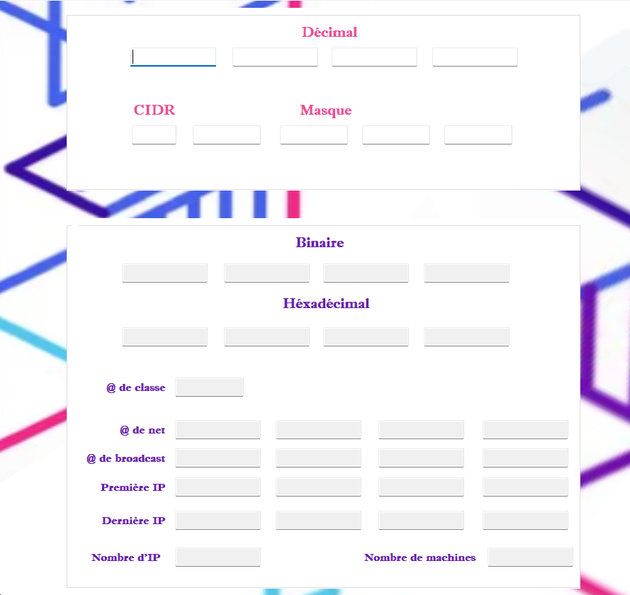 Interface du calculateur réseau