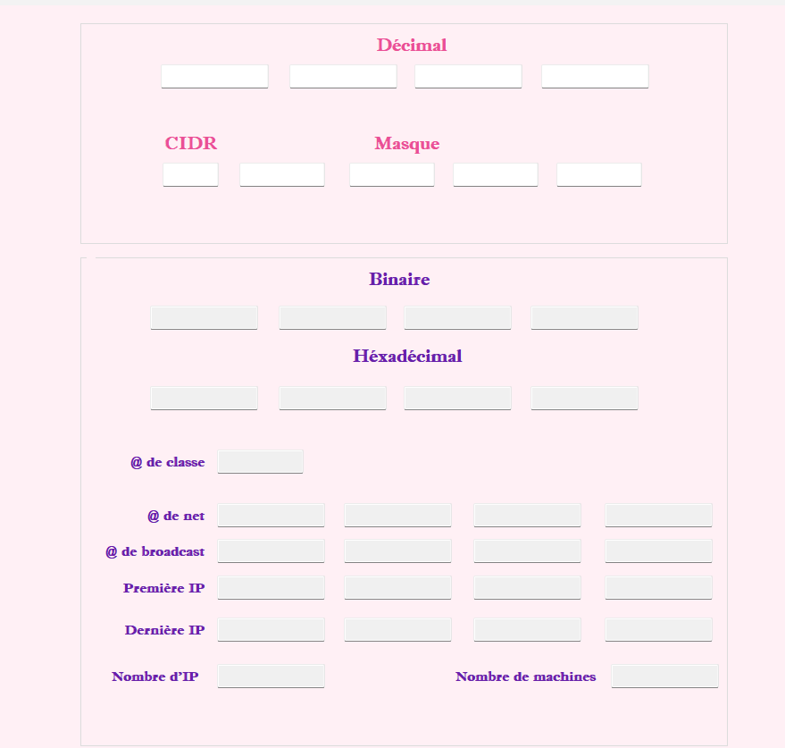 Interface du calculateur réseau